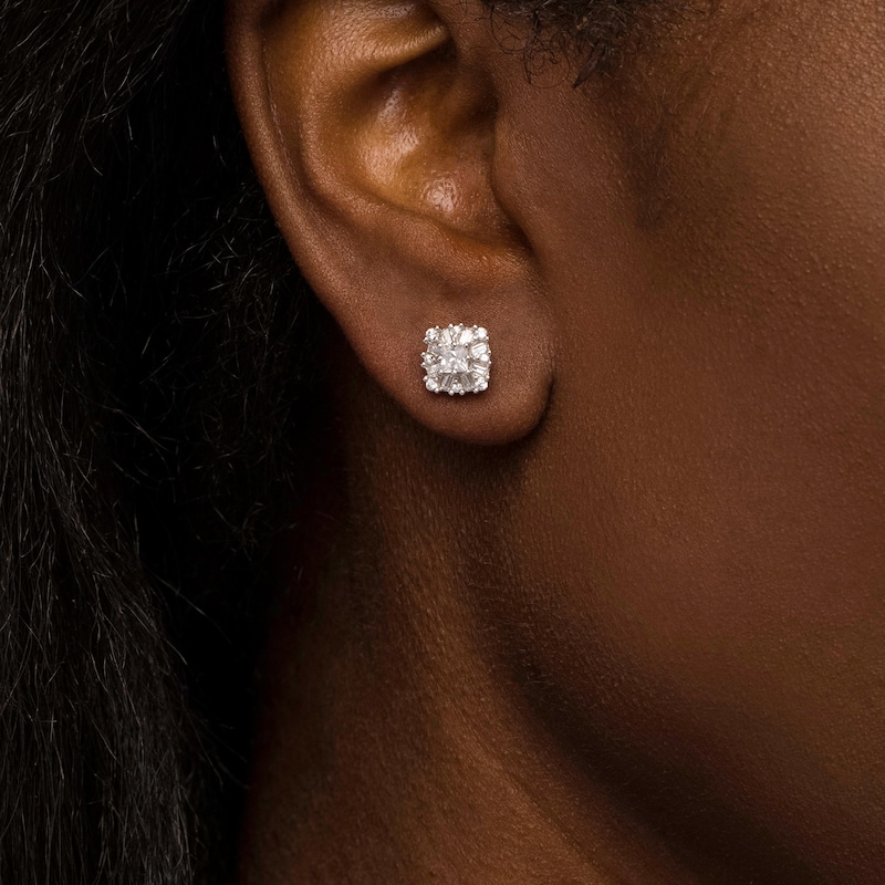 Main Image 2 of 3/4 CT. T.W. Cushion-Shaped Diamond Frame Stud Earrings in 10K White Gold