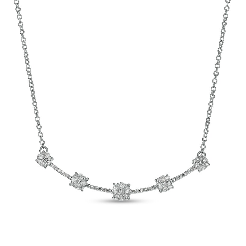 Main Image 1 of 3/8 CT. T.W. Diamond Station Curved Bar Necklace in 10K White Gold - 17"
