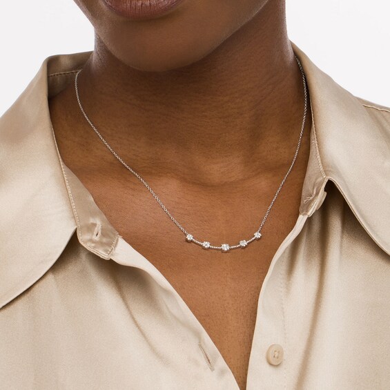 3/8 CT. T.w. Diamond Station Curved Bar Necklace in 10K White Gold - 17"