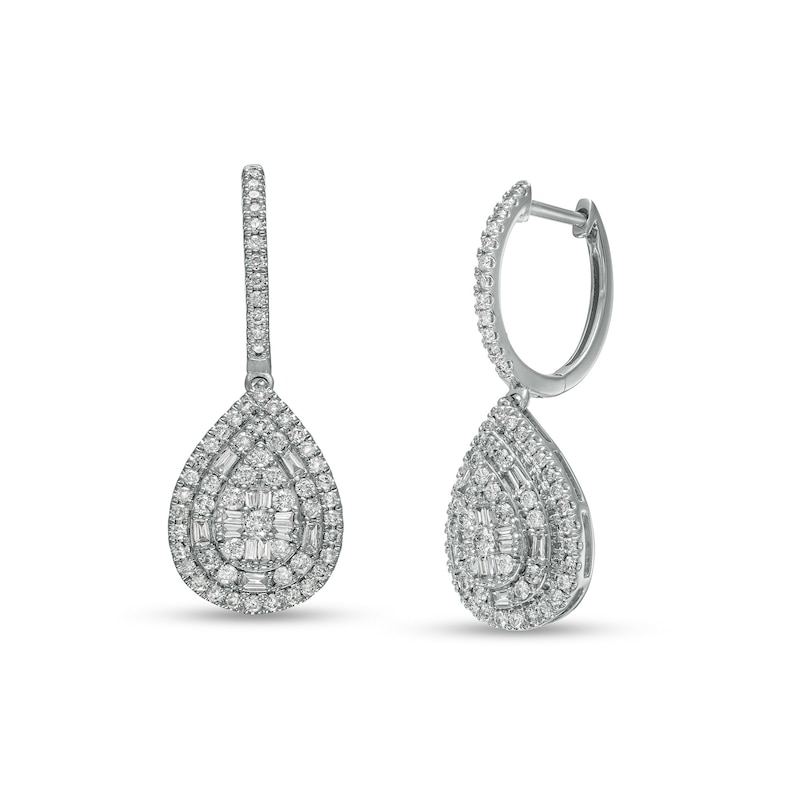 1 CT. T.W. Pear-Shaped Multi-Diamond Double Frame Drop Earrings in 10K White Gold