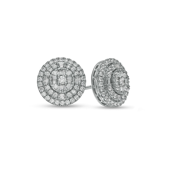 1 CT. T.w. Multi-Diamond Double Frame Layered Stud Earrings in 10K White Gold