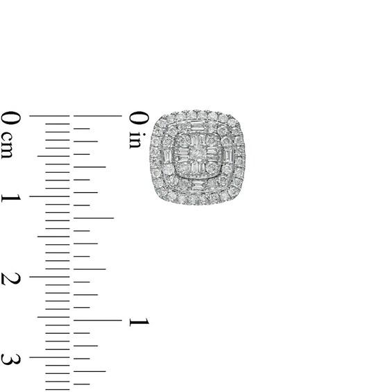 1 CT. T.w. Cushion-Shaped Multi-Diamond Double Frame Layered Stud Earrings in 10K White Gold