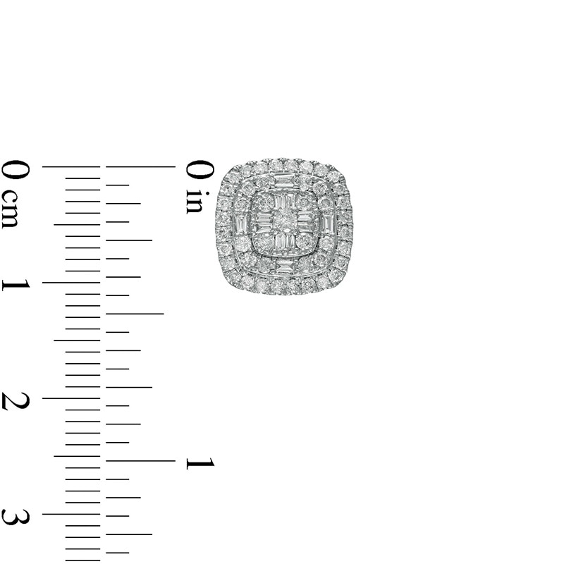 Main Image 3 of 1 CT. T.W. Cushion-Shaped Multi-Diamond Double Frame Layered Stud Earrings in 10K White Gold