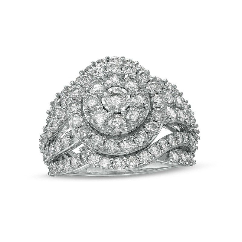 Main Image 1 of 3 CT. T.W. Multi-Diamond Swirl Crossover Split Shank Ring in 10K White Gold