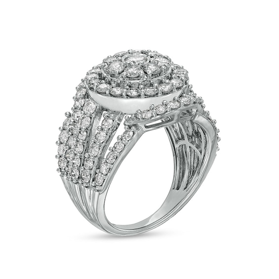 3 CT. T.w. Multi-Diamond Swirl Crossover Split Shank Ring in 10K White Gold