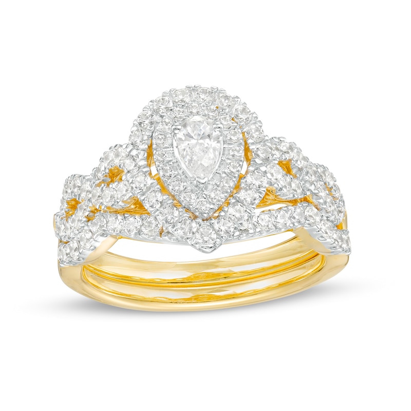 Main Image 1 of 1 CT. T.W. Pear-Shaped Diamond Double Frame Twist Shank Bridal Set in 14K Gold