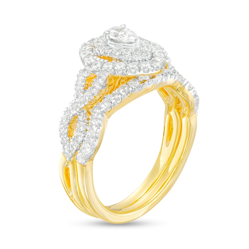Main Image 3 of 1 CT. T.W. Pear-Shaped Diamond Double Frame Twist Shank Bridal Set in 14K Gold