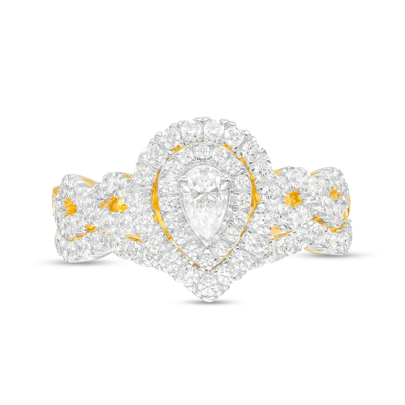 Main Image 4 of 1 CT. T.W. Pear-Shaped Diamond Double Frame Twist Shank Bridal Set in 14K Gold