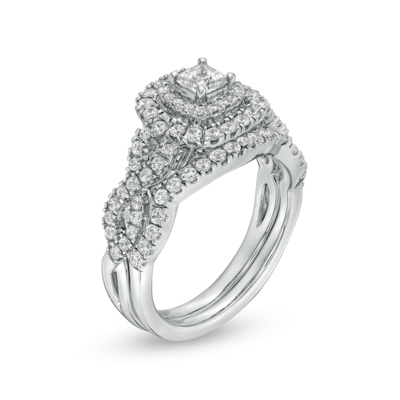 1 CT. T.W. Princess-Cut Diamond Double Frame Twist Shank Bridal Set in 14K White Gold