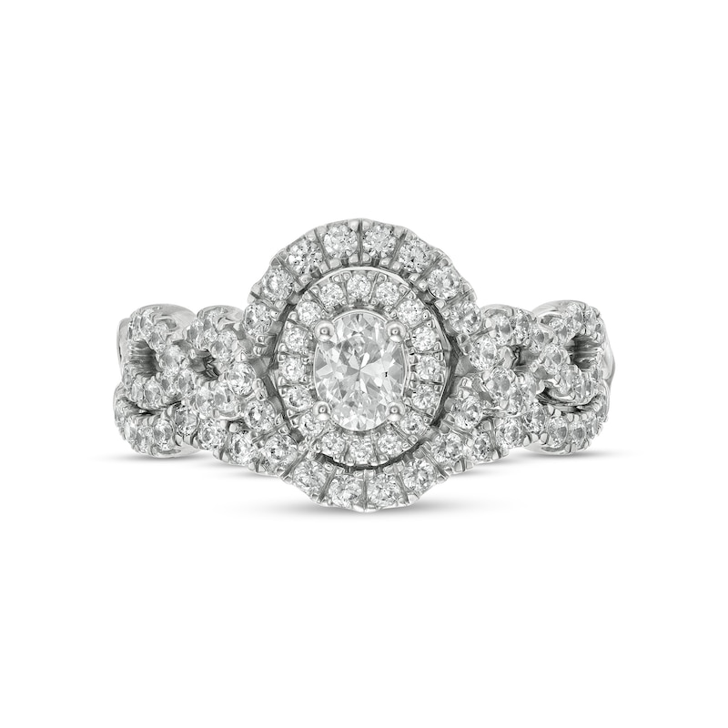 Main Image 4 of 1 CT. T.W. Oval Diamond Double Frame Twist Shank Bridal Set in 14K White Gold