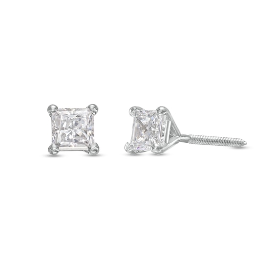 1/ CT. T.w. Certified Princess-Cut Lab-Grown Diamond Solitaire Stud Earrings in 14K White Gold (F/Si2