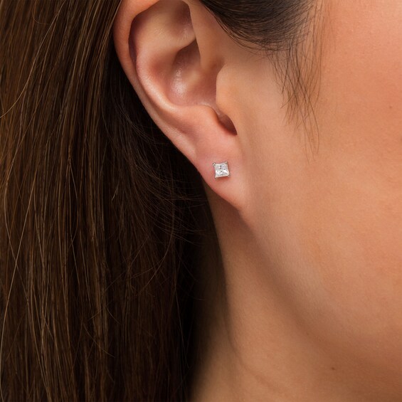 1/ CT. T.w. Certified Princess-Cut Lab-Grown Diamond Solitaire Stud Earrings in 14K White Gold (F/Si2
