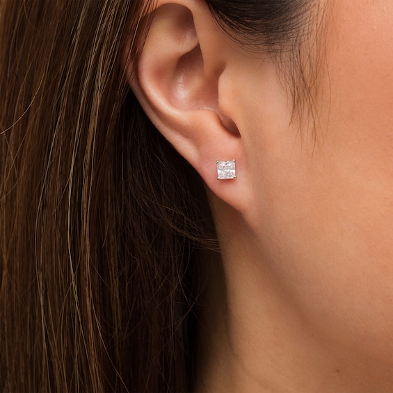 1 CT. T.w. Certified Princess-Cut Lab-Grown Diamond Solitaire Stud Earrings in 14K White Gold (F/Si2)