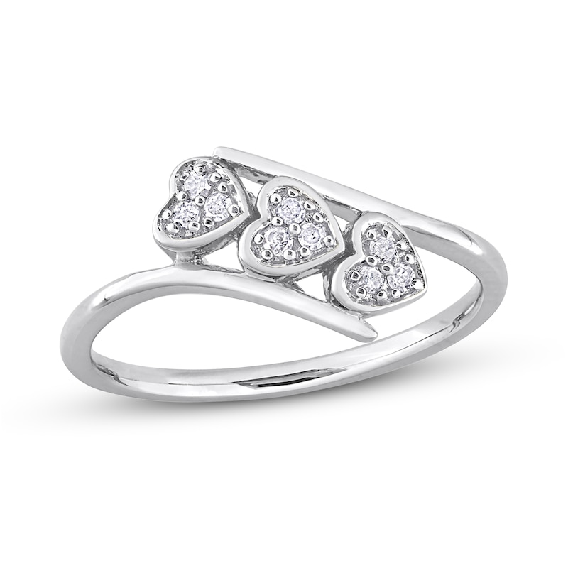 Main Image 1 of 1/10 CT. T.W. Composite Diamond Heart Trio Promise Ring in Sterling Silver