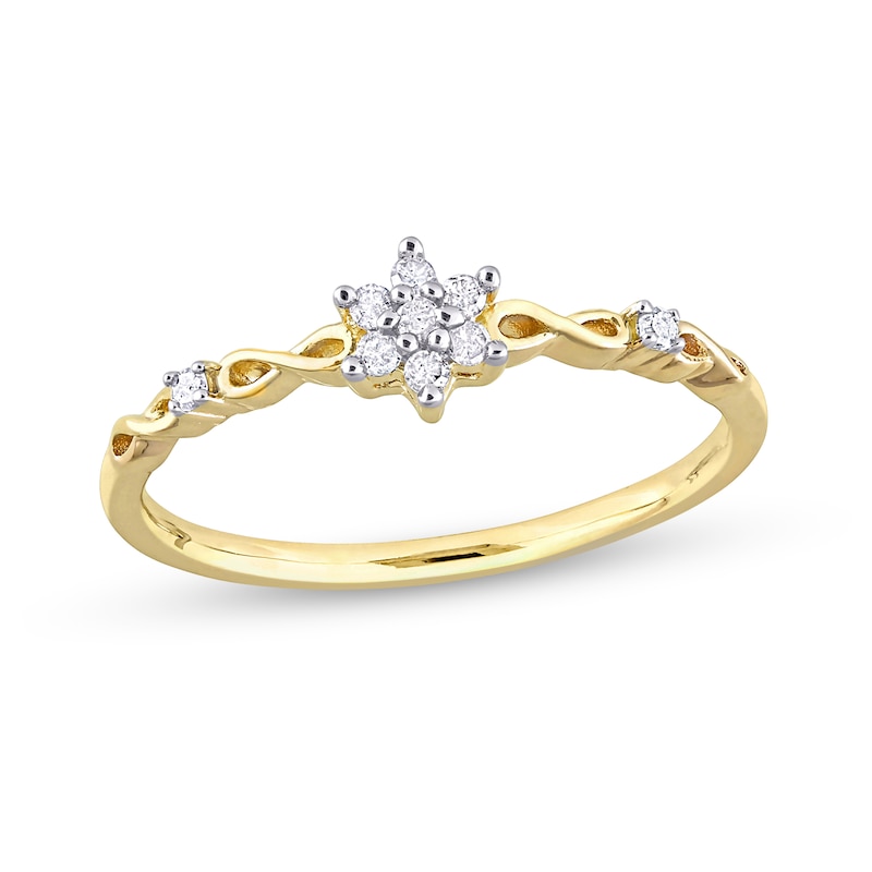 1/10 CT. T.W. Diamond Flower Infinity Shank Promise Ring in Sterling Silver with Yellow Rhodium