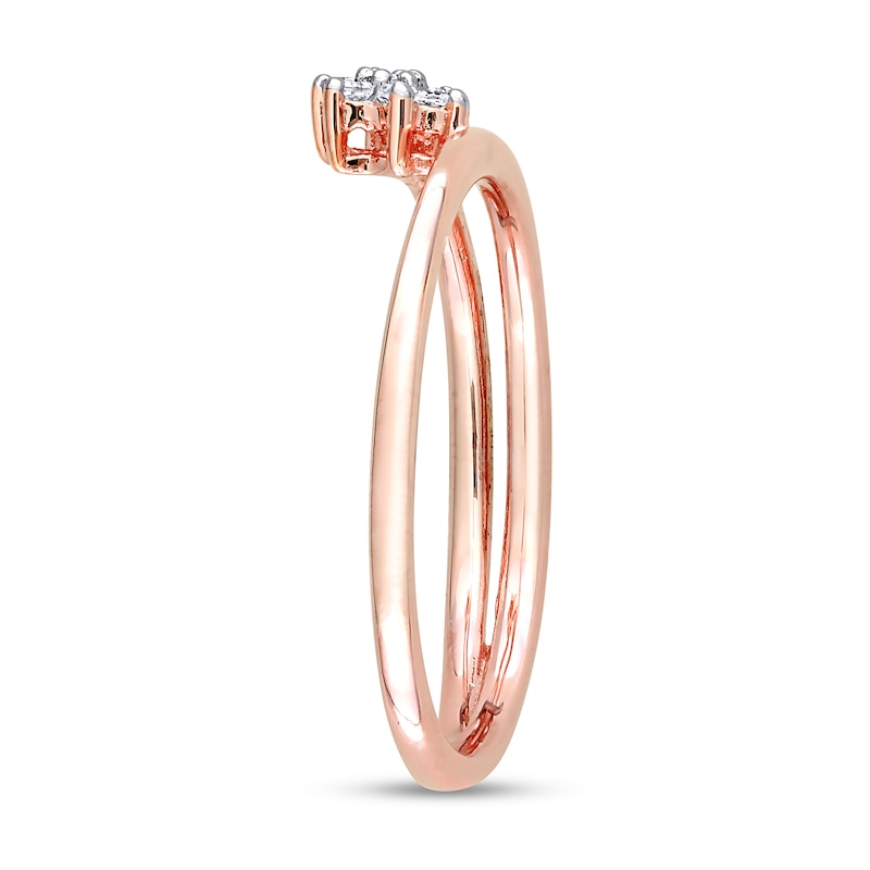 1/15 CT. T.W. Diamond Bypass Flower Promise Ring in Sterling Silver with Rose Rhodium