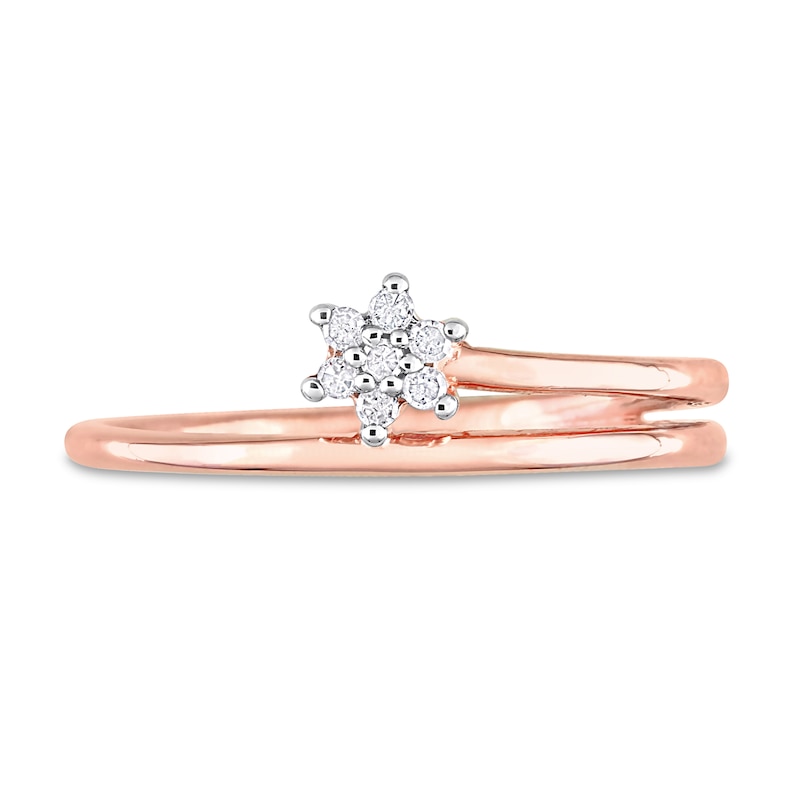 1/15 CT. T.W. Diamond Bypass Flower Promise Ring in Sterling Silver with Rose Rhodium