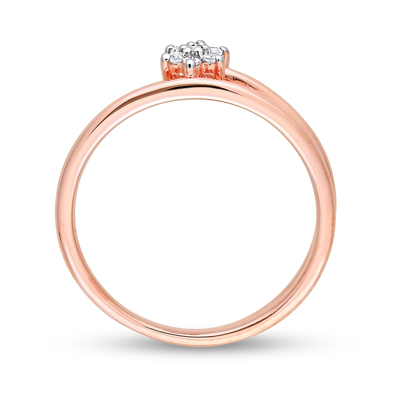 1/15 CT. T.W. Diamond Bypass Flower Promise Ring in Sterling Silver with Rose Rhodium