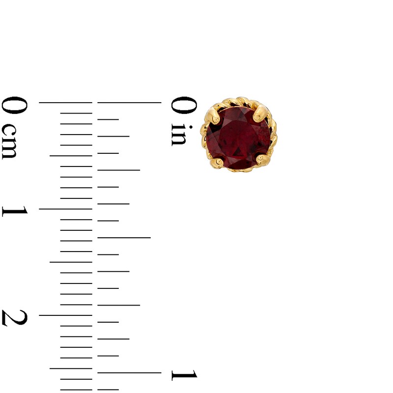 Main Image 3 of 6.0mm Garnet Solitaire Rope-Textured Frame Stud Earrings in Sterling Silver and 10K Gold