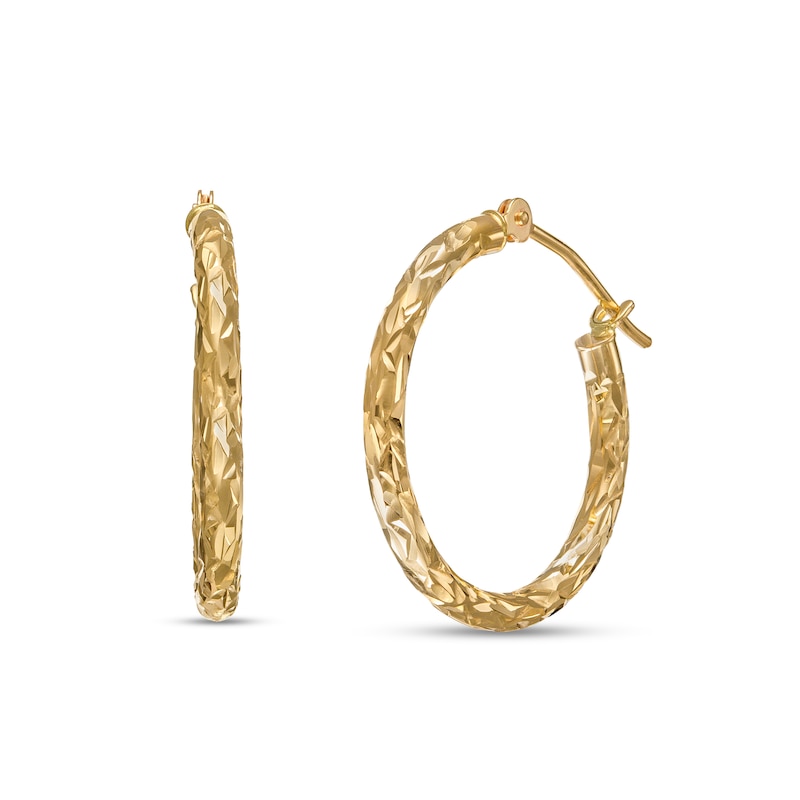 2.0 x 20.0mm Diamond-Cut Inside-Out Tube Hoop Earrings in 14K Gold