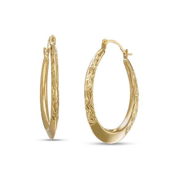 8mm Wide Textured Ribbed Oval Hoop Earrings Real 14K Yellow Gold 2.6 grams