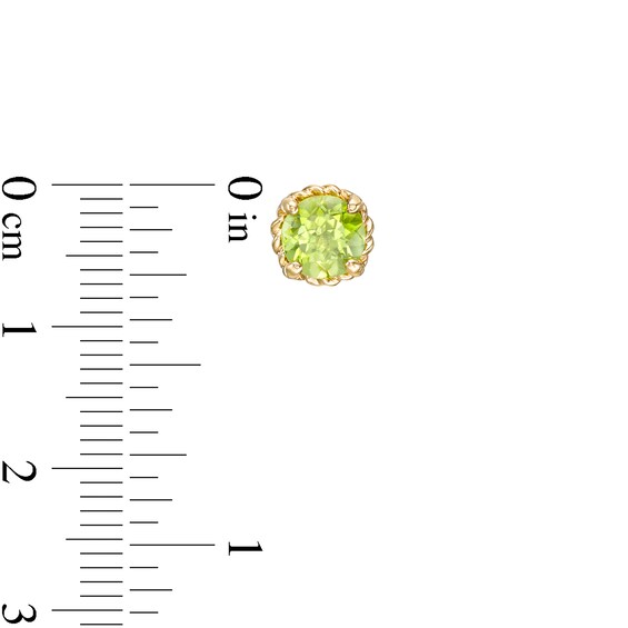 6.0mm Peridot Solitaire Rope-Textured Frame Stud Earrings in Sterling Silver and 10K Gold