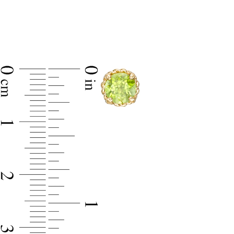Main Image 3 of 6.0mm Peridot Solitaire Rope-Textured Frame Stud Earrings in Sterling Silver and 10K Gold