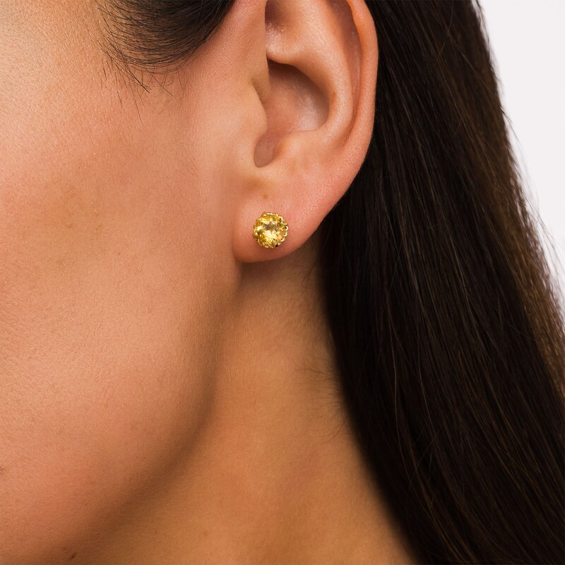 Main Image 2 of 6.0mm Citrine Solitaire Rope-Textured Frame Stud Earrings in Sterling Silver and 10K Gold