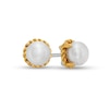 Thumbnail Image 1 of 6.0-6.5mm Button Freshwater Cultured Pearl Rope-Textured Frame Stud Earrings in Sterling Silver and 10K Gold