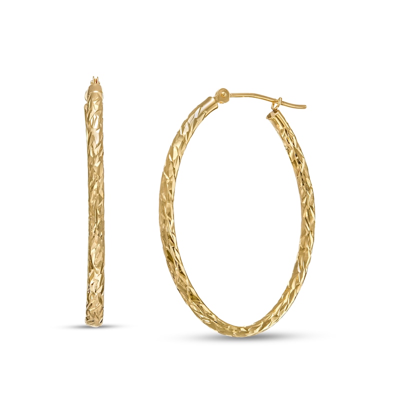 Main Image 1 of 30.0mm Diamond-Cut Inside-Out Tube Oval Hoop Earrings in Hollow 10K Gold