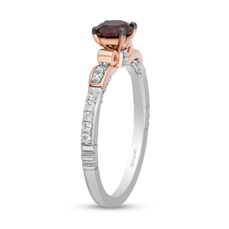 Main Image 2 of Enchanted Disney Snow White 5.0mm Garnet and 1/5 CT. T.W. Diamond Bow Promise Ring in Sterling Silver and 10K Rose Gold