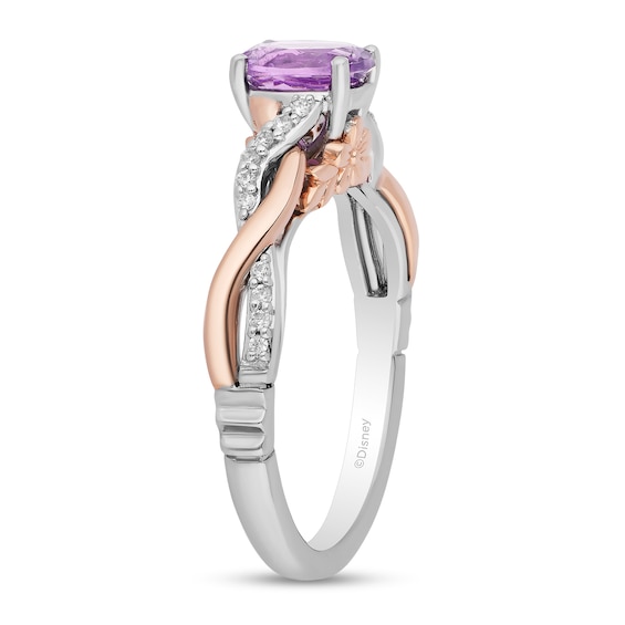 Enchanted Disney Rapunzel Oval Amethyst and 1/10 CT. T.w. Diamond Promise Ring in Sterling Silver and 10K Rose Gold