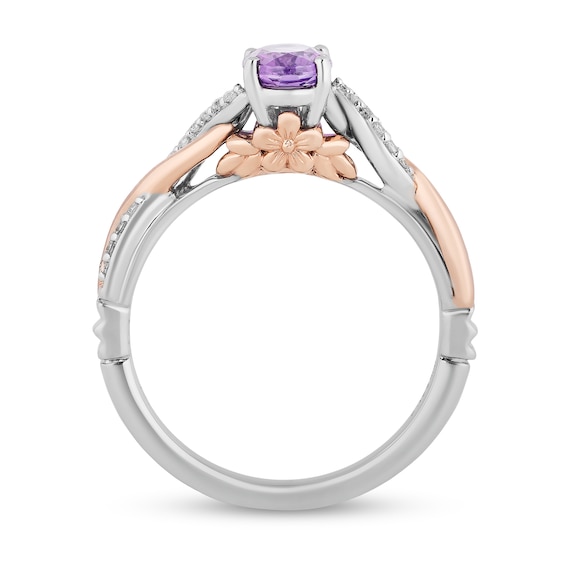 Enchanted Disney Rapunzel Oval Amethyst and 1/10 CT. T.w. Diamond Promise Ring in Sterling Silver and 10K Rose Gold