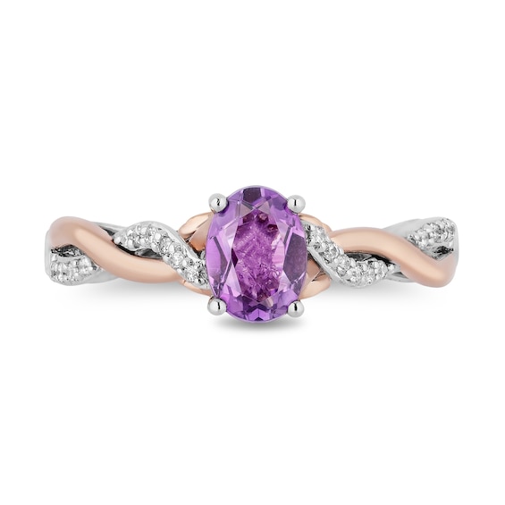 Enchanted Disney Rapunzel Oval Amethyst and 1/10 CT. T.w. Diamond Promise Ring in Sterling Silver and 10K Rose Gold
