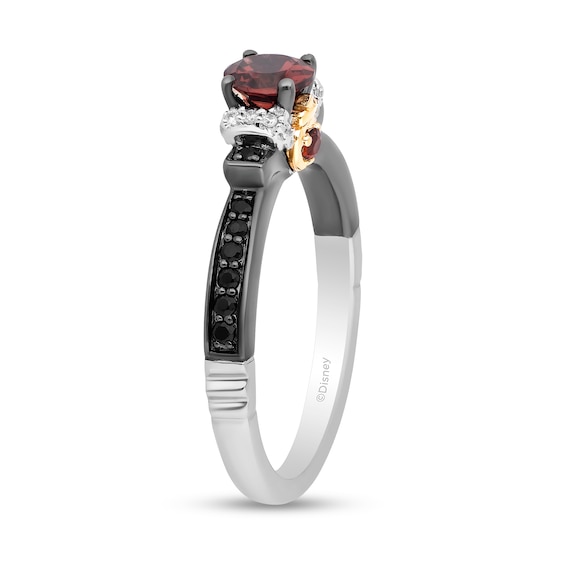 Enchanted Disney Villains Evil Queen 5.0mm Garnet and 1/5 CT. T.w. Diamond Promise Ring in Sterling Silver and 10K Gold