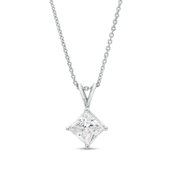 1 CT. Certified Princess-Cut Lab-Grown Diamond Solitaire Pendant in 14K White Gold (F/Si2)