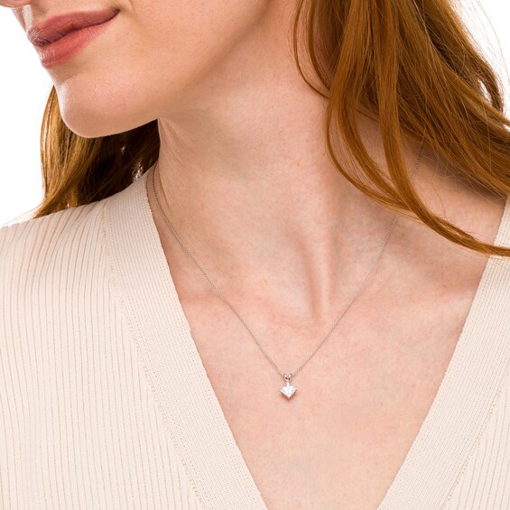 1 CT. Certified Princess-Cut Lab-Grown Diamond Solitaire Pendant in 14K White Gold (F/Si2)