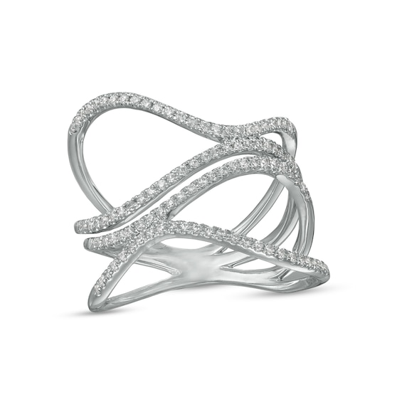 3/8 CT. T.w. Diamond Wavy Multi-Row Open Shank Ring in 10K White Gold