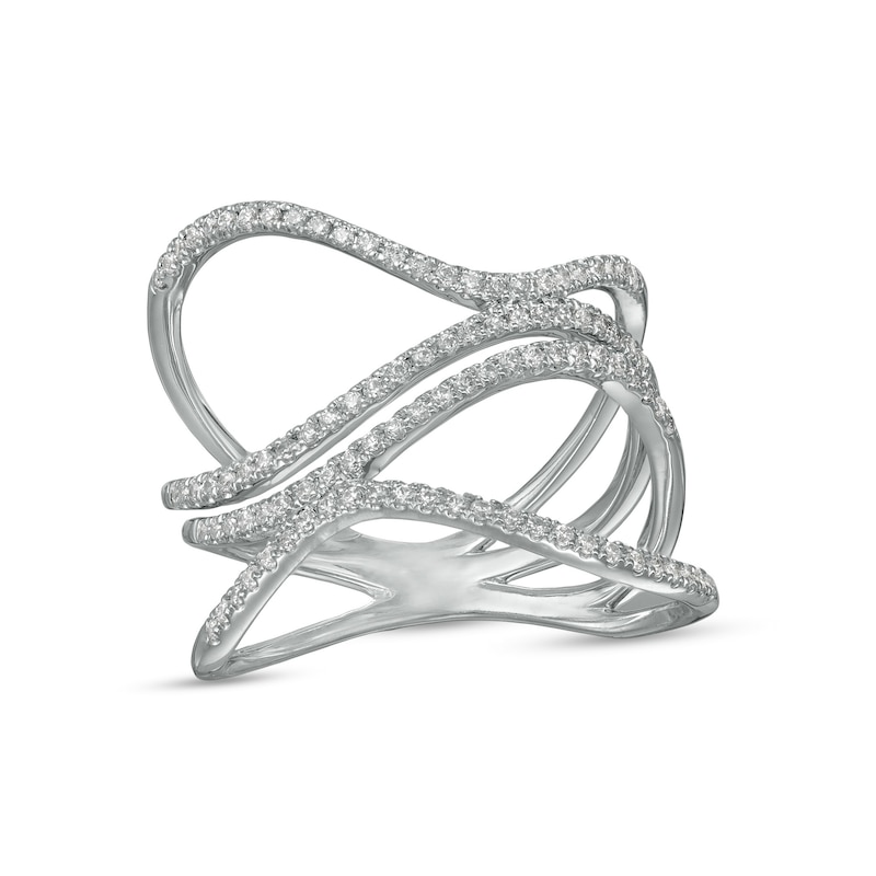 Main Image 1 of 3/8 CT. T.W. Diamond Wavy Multi-Row Open Shank Ring in 10K White Gold