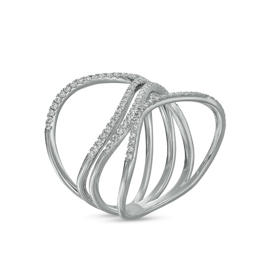 3/8 CT. T.w. Diamond Wavy Multi-Row Open Shank Ring in 10K White Gold