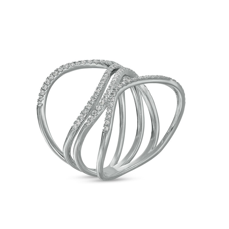 Main Image 3 of 3/8 CT. T.W. Diamond Wavy Multi-Row Open Shank Ring in 10K White Gold