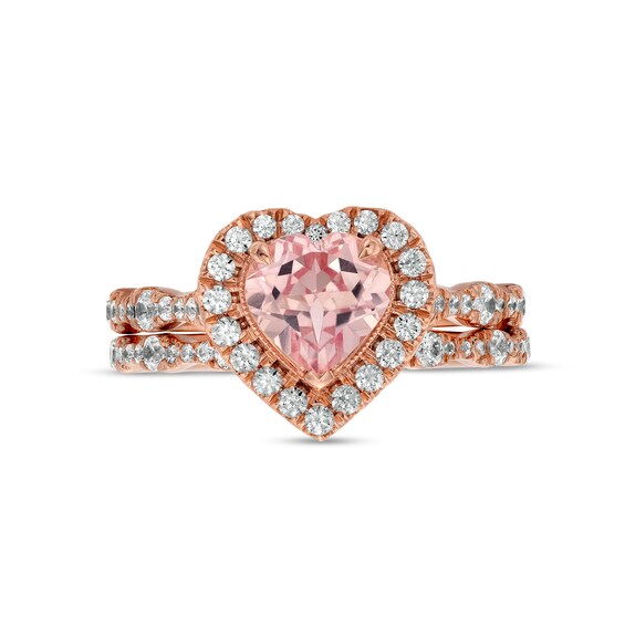 7.0mm Heart-Shaped Morganite and 3/4 CT. T.w. Diamond Frame Scallop Shank Bridal Set in 10K Rose Gold