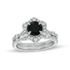 Thumbnail Image 1 of 7.0mm Black Sapphire and 3/4 CT. T.W. Diamond Flower Frame Scallop Shank Bridal Set in 10K White Gold