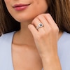 Thumbnail Image 2 of 7.0mm Black Sapphire and 3/4 CT. T.W. Diamond Flower Frame Scallop Shank Bridal Set in 10K White Gold