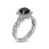 Thumbnail Image 3 of 7.0mm Black Sapphire and 3/4 CT. T.W. Diamond Flower Frame Scallop Shank Bridal Set in 10K White Gold