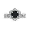 Thumbnail Image 4 of 7.0mm Black Sapphire and 3/4 CT. T.W. Diamond Flower Frame Scallop Shank Bridal Set in 10K White Gold