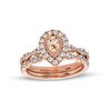 Thumbnail Image 1 of Pear-Shaped Morganite and 3/4 CT. T.W. Diamond Frame Scallop Shank Vintage-Style Bridal Set in 10K Rose Gold