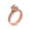 Thumbnail Image 3 of Pear-Shaped Morganite and 3/4 CT. T.W. Diamond Frame Scallop Shank Vintage-Style Bridal Set in 10K Rose Gold