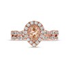 Thumbnail Image 4 of Pear-Shaped Morganite and 3/4 CT. T.W. Diamond Frame Scallop Shank Vintage-Style Bridal Set in 10K Rose Gold