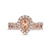 Thumbnail Image 3 of Pear-Shaped Morganite and 3/4 CT. T.W. Diamond Frame Scallop Shank Vintage-Style Bridal Set in 10K Rose Gold